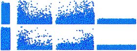 Результаты моделирования методом динамики частиц (сверху) и методом сглаженных частиц(cнизу)